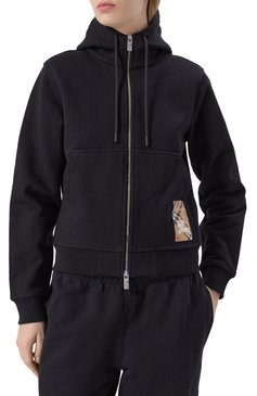 Женский хлопковая толстовка BURBERRY черного цвета, арт. 8101878 | Фото 3 (Рукава: Длинные; Длина (для топов): Стандартные; Драгоценные камни: Проставлено; Материал сплава: Проставлено; Женское Кросс-КТ: Кардиган-одежда; Стили: Спорт-шик; Материал внешний: Хлопок)