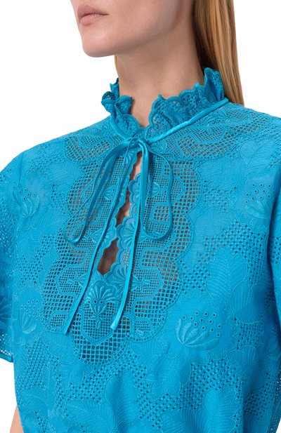 Хлопковое платье VALENTINO бирюзового цвета по цене 557000 руб., арт. 8B3VAJK5/A4G, фото 4 Хлопковое платье VALENTINO, арт. 8B3VAJK5/A4G, фото 4