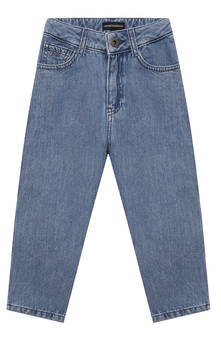 Детские джинсы EMPORIO ARMANI голубого цвета, арт. 6D4J79/3D27Z | Фото 1 (Нос: Не п�роставлено; Материал внешний: Хлопок; Детали: Потертости; Автоматизация состава: Проставлено; Ростовка одежда: 4 года | 104 см, 5 лет | 110 см, 6 лет | 116 см, 7 лет | 122 см, 10 - 11 лет | 140 - 146см, 13 - 15 лет | 158 см, 8 лет | 128 см, 16 лет | 164 см)