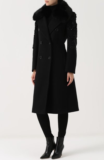 Двубортное пальто с отделкой из меха лисы и вышивкой ELIE SAAB, арт. 9034, фото 3