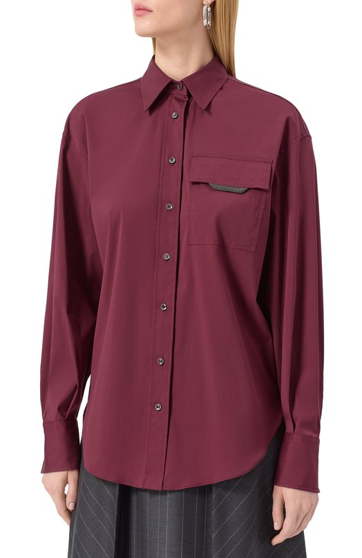 Хлопковая рубашка Brunello Cucinelli MP091MY516 Бордовый  MP091MY516 Фото 3
