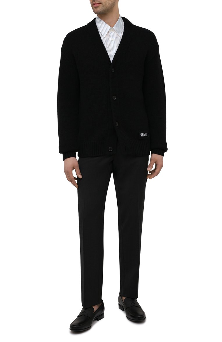 Мужские кожаные пенни-лоферы PRADA черного цвета, арт. 2DC213-053-F0002-G000 | Фото 2 (Мужское Кросс-КТ: Лоферы-обувь; Стили: Классический; Материал сплава: Проставлено; Нос: Не проставлено; Материал внешний: Натуральная кожа)