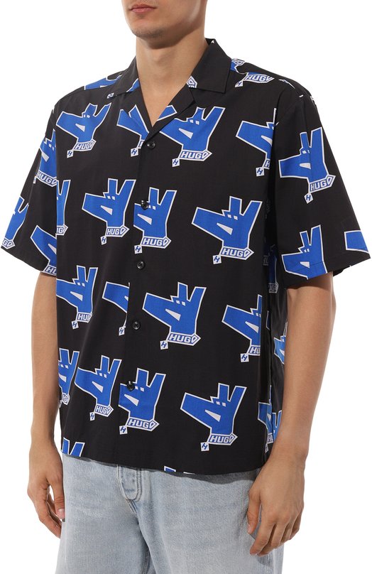 Хлопковая рубашка HUGO Blue Чёрный, фото 3