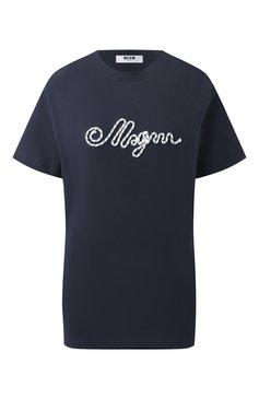 Женская хлопковая футболка MSGM синего цвета, арт. 3841MDM130/257097 | Фото 1 (Материал внешний: Хлопок; Длина (для топов): Стандартные; Материал сплава: Проставлено; Рукава: Короткие; Драгоценные камни: Проставлено; Принт: С принтом; Стили: Кэжуэл; Женское Кросс-КТ: Футболка-одежда)