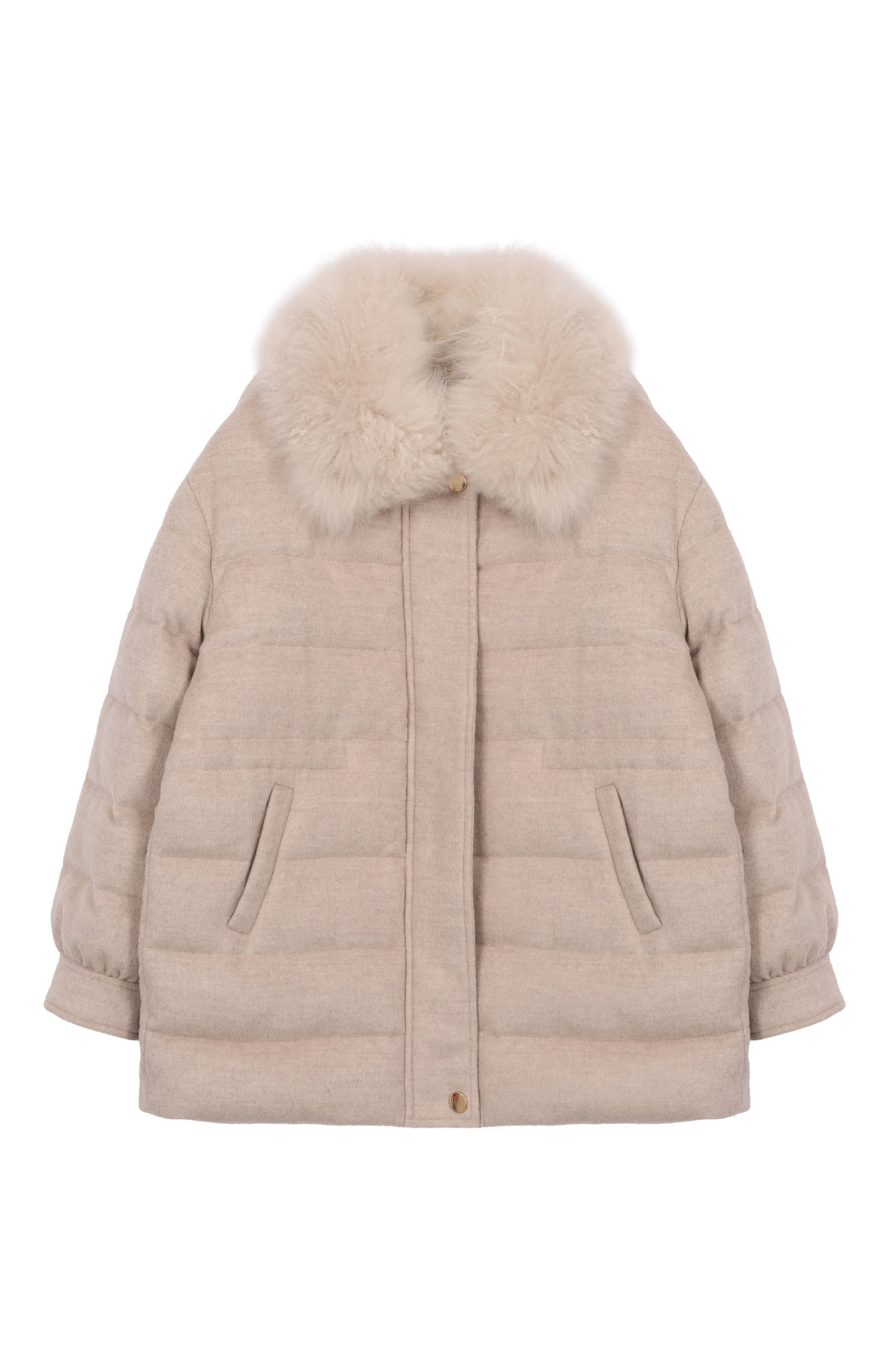 Пуховик из шерсти и кашемира MANZONI24 светло-бежевого цвета по цене 120500 руб., арт. 25MB1568-S0FT0CFE, фото 1 Пуховик из шерсти и кашемира MANZONI24, арт. 25MB1568-S0FT0CFE, фото 1