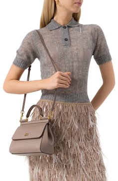 Женс�кая сумка sicily small DOLCE & GABBANA темно-бежевого цвета, арт. BB9003_BE9003_BI9003/A1001_1_ | Фото 2 (Ремень/цепочка: На ремешке; Материал: Натуральная кожа; Сумки-технические: Сумки top-handle; Размер: small)