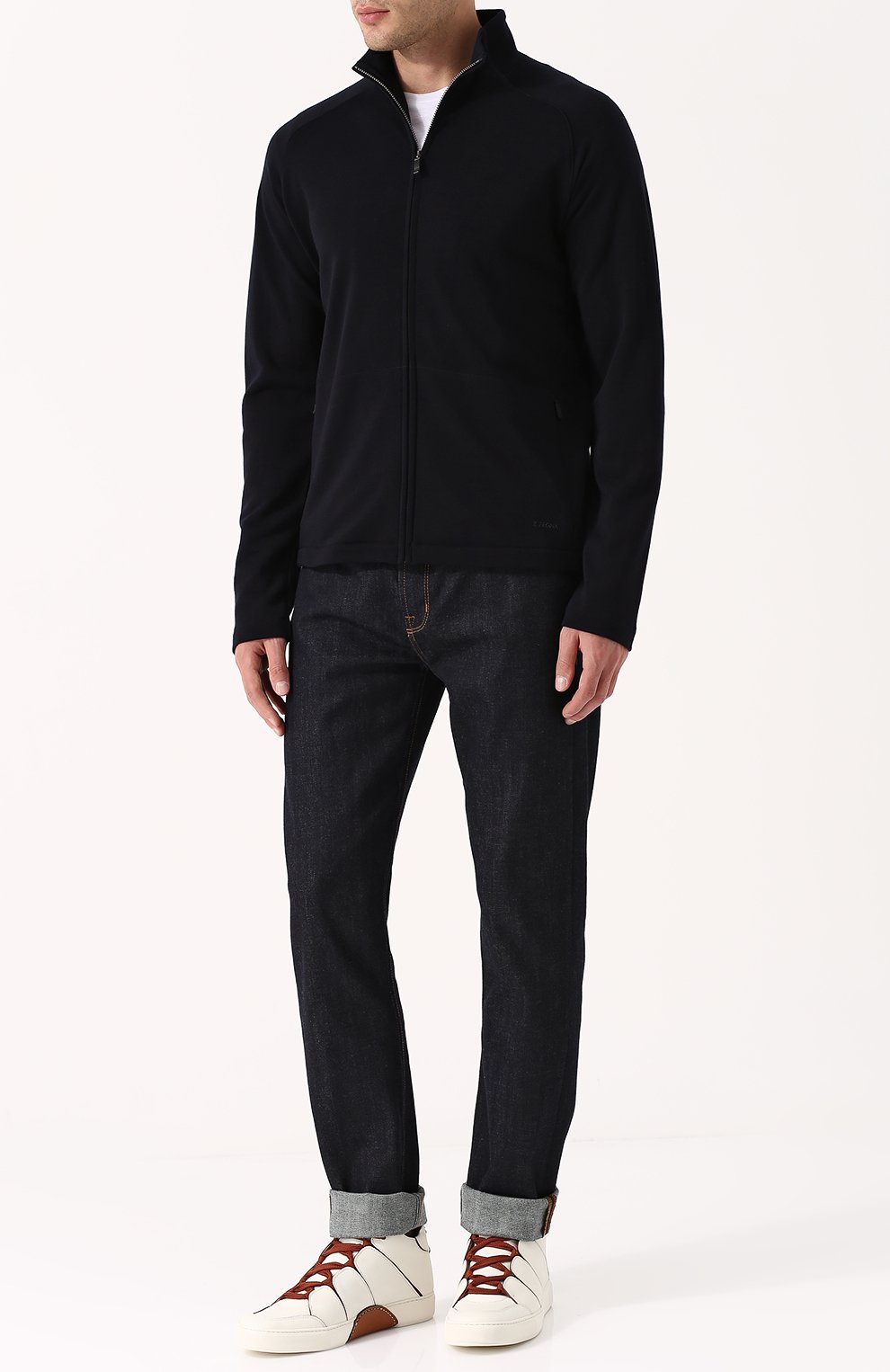 Высокие кожаные кеды на шнуровке ZEGNA белого цвета по цене 94400 руб., арт. A2891X-SWI, фото 2 Высокие кожаные кеды на шнуровке ZEGNA, арт. A2891X-SWI, фото 2