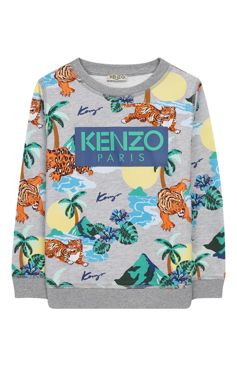 Хлопковый свитшот KENZO серого цвета для мальчиков — купить в