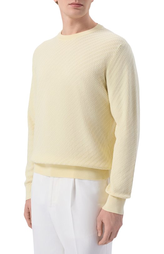 Джемпер из хлопка и шелка Brioni UMQ90L/PAK22 Кремовый  UMQ90L/PAK22 Фото 3