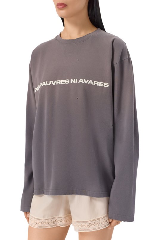 Хлопковый лонгслив Pervert PE25/LS01/63-02 Серый  PE25/LS01/63-02 Фото 3