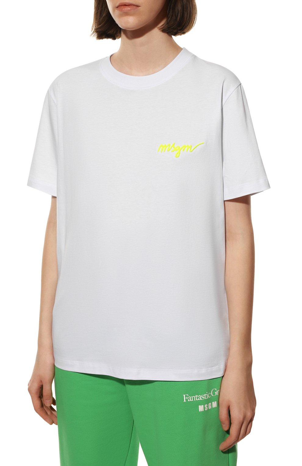 Хлопковая футболка MSGM белого цвета по цене 12800 руб., арт. 3241MDM540 227298, фото 3 Хлопковая футболка MSGM, арт. 3241MDM540 227298, фото 3