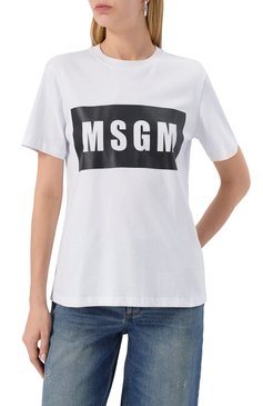 Женская хлопковая футболка MSGM белого цвета, арт. 2000MDM520 200002 | Фото 3 (Рукава: Короткие; Длина (для топов): Стандартные; Материал внешний: Хлопок; Стили: Спорт-шик; Драгоценные камни: Проставлено; Материал сплава: Проставлено; Принт: С принтом)