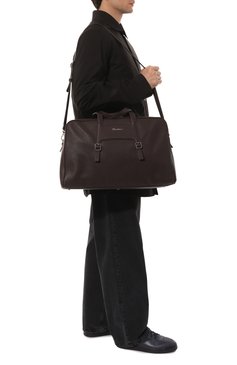 Мужская сумка SANTONI темно-коричневого цвета, арт. UIBBA2419EN-AS08T50 | Фото 7 (Размер: large; Материал: Натуральная кожа; Драгоценные камни: Проставлено; Материал сплава: Проставлено; Ремень/цепочка: На ремешке)