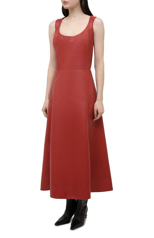 Кожаное платье Oscar de la Renta Коричневый, фото 3