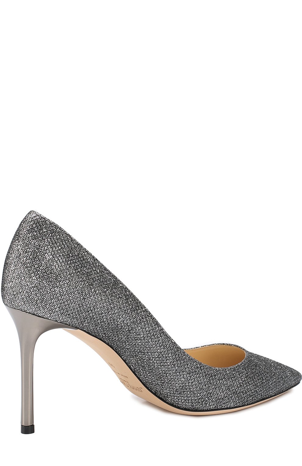 Туфли romy 85 из металлизированного текстиля JIMMY CHOO серебряного цвета по цене 62350 руб., арт. R0MY 85/LAG, фото 4 Туфли romy 85 из металлизированного текстиля JIMMY CHOO, арт. R0MY 85/LAG, фото 4