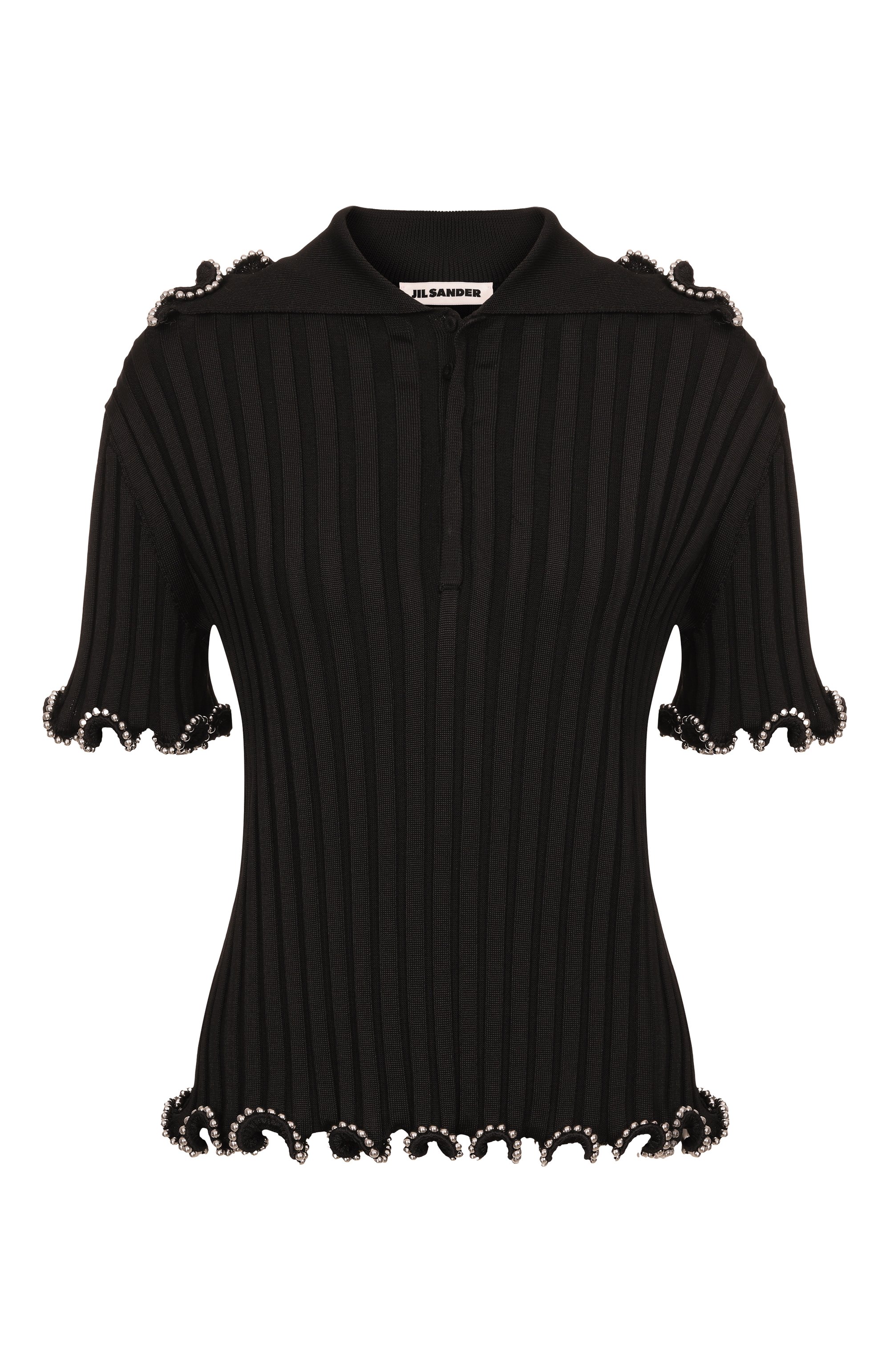 Поло из вискозы JIL SANDER черного цвета по цене 480500 руб., арт. J03GL0107/J18346, фото 1 Поло из вискозы JIL SANDER, арт. J03GL0107/J18346, фото 1