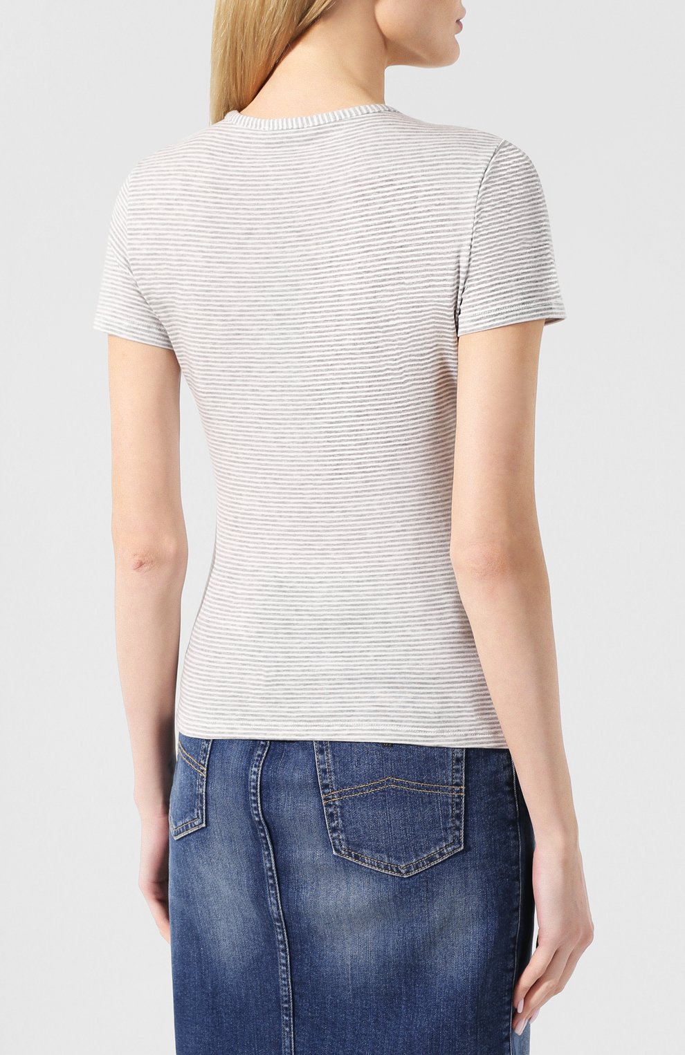Футболка в полоску EMPORIO ARMANI серого цвета по цене 14450 руб., арт. 3G2T67/2JAQZ, фото 4 Футболка в полоску EMPORIO ARMANI, арт. 3G2T67/2JAQZ, фото 4