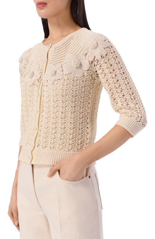 Хлопковый кардиган Valentino 8B3KA14F/9W4 Кремовый  8B3KA14F/9W4 Фото 3