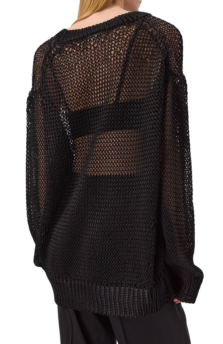 Женский шелковый пуловер JIL SANDER черного цвета, арт. J02GP0209/J16135 | Фото 4 (Материал сплава: Проставлено; Драгоценные камни: Проставлено; Материал внешний: Шелк; Рукава: Длинные; Женское Кросс-КТ: Пуловер-одежда; Стили: Минимализм; Длина (для топов): Стандартные)