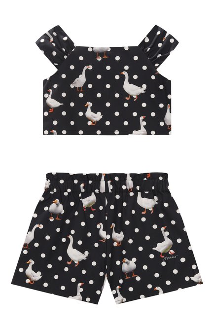Детский комплект из топа и шорт MOSCHINO черно-белого цвета, арт. HDG01I/LLB49/10-14 | Фото 2 (Драгоценные камни: Проставлено; Материал внешний: Хлопок; Материал сплава: Проставлено; Рукава: Короткие)