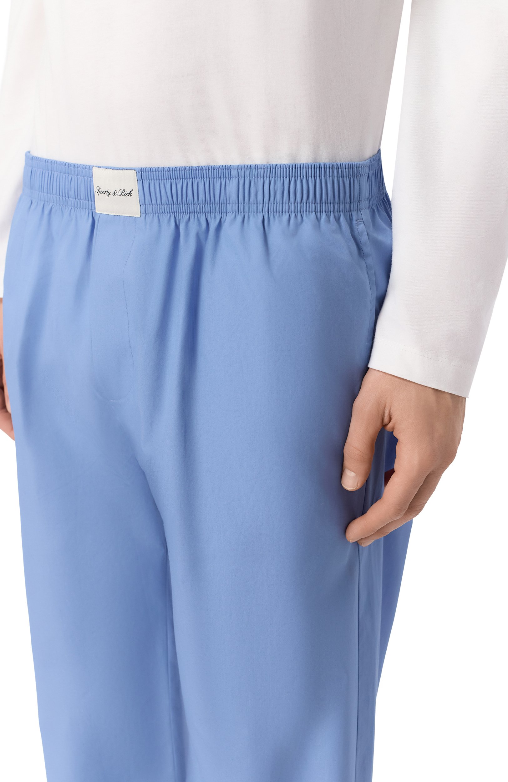 Хлопковые домашние брюки SPORTY AND RICH голубого цвета по цене 27150 руб., арт. PA065711329BL144, фото 5 Хлопковые домашние брюки SPORTY AND RICH, арт. PA065711329BL144, фото 5