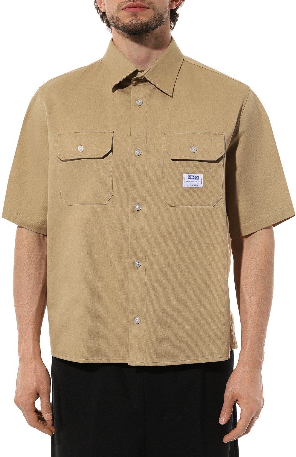Хлопковая рубашка HUGO BLUE бежевого цвета по цене 10950 руб., арт. 50517871, фото 3 Хлопковая рубашка HUGO BLUE, арт. 50517871, фото 3