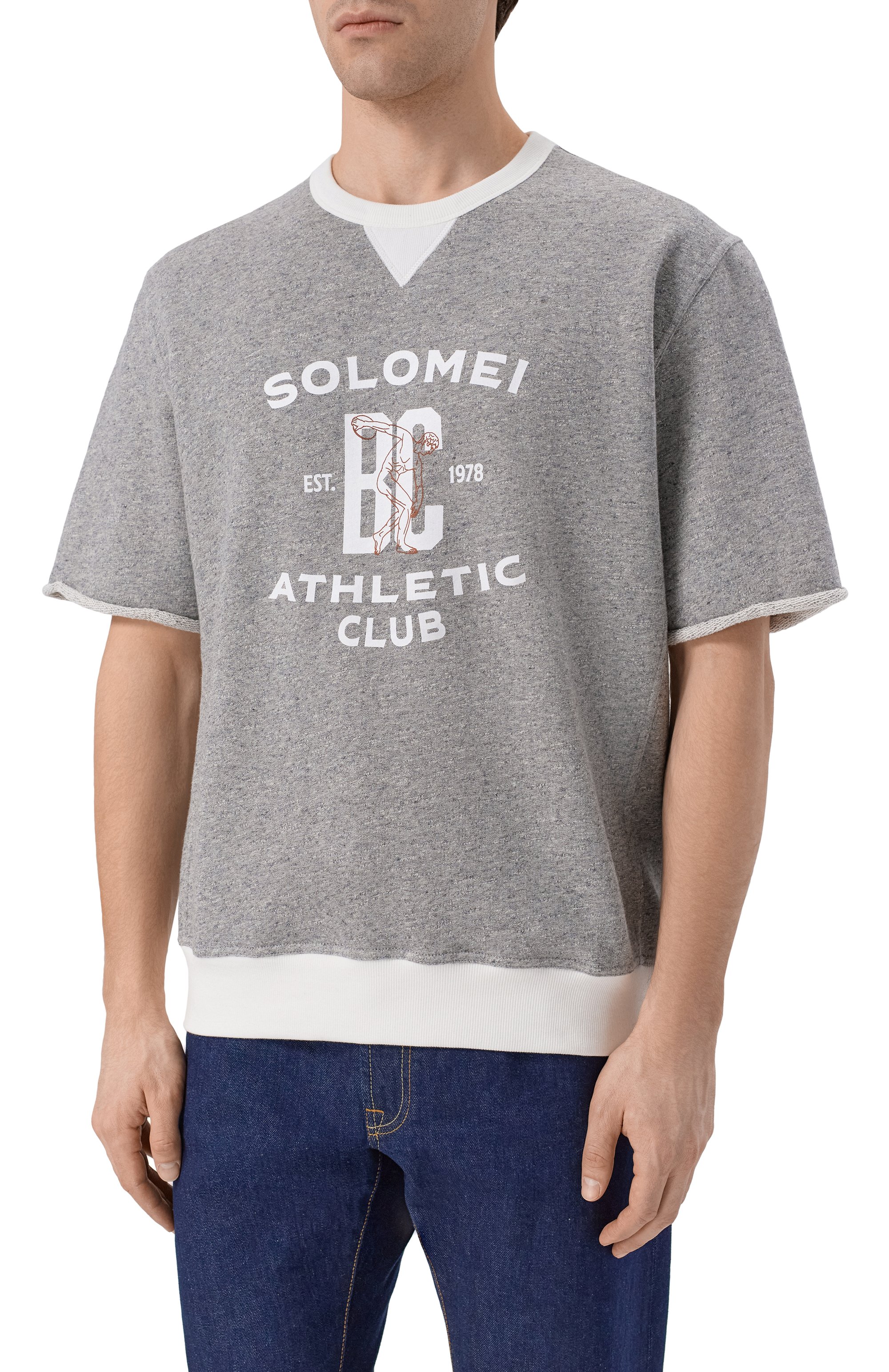 Свитшот из хлопка и льна BRUNELLO CUCINELLI серого цвета по цене 109000 руб., арт. MR8313378G, фото 3 Свитшот из хлопка и льна BRUNELLO CUCINELLI, арт. MR8313378G, фото 3