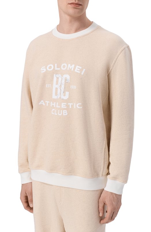 Свитшот из хлопка и льна Brunello Cucinelli MR8313380G Бежевый  MR8313380G Фото 3