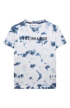 Детская хлопковая футболка TRUSSARDI JUNIOR синего цвета, арт. TBP23004TS | Фото 1 (Рукава: Короткие; Мальчики Кросс-КТ: Футболка-одежда; Материал внешний: Хлопок; Материал сплава: Проставлено; Драгоценные камни: Проставлено)