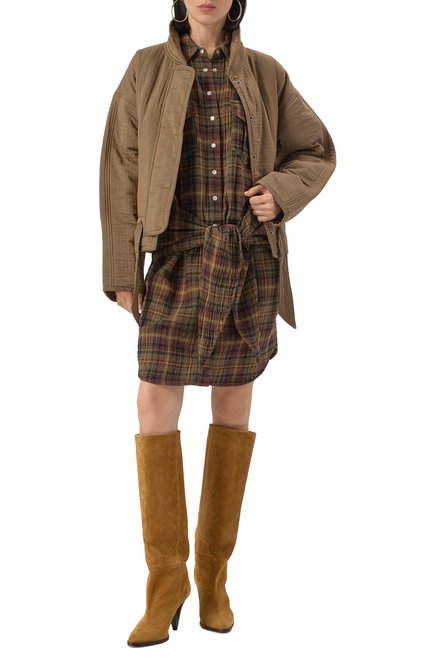 Женская куртка из вискозы и хлопка ISABEL MARANT ETOILE хаки цвета, арт. 25PVE0453FA/C1G04E | Фото 2 (Длина (верхняя одежда): Короткие; Рукава: Длинные; Драгоценные камни: Проставлено; Материал подклада: Хлопок; Материал внешний: Вискоза; Материал сплава: Проставлено)