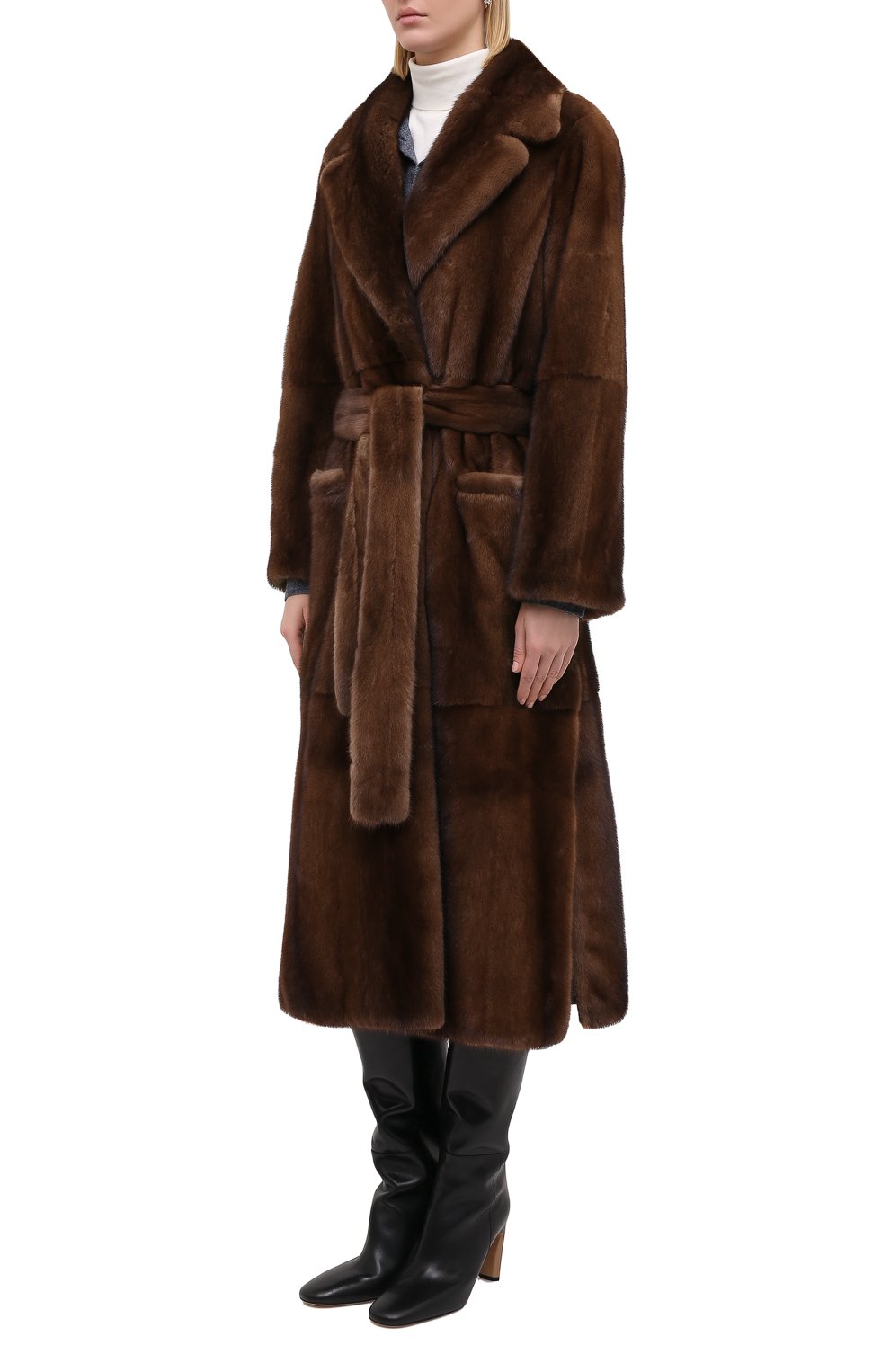 Норковая шуба с поясом SIMONETTA RAVIZZA, арт. CAR0L3/DB, фото 3