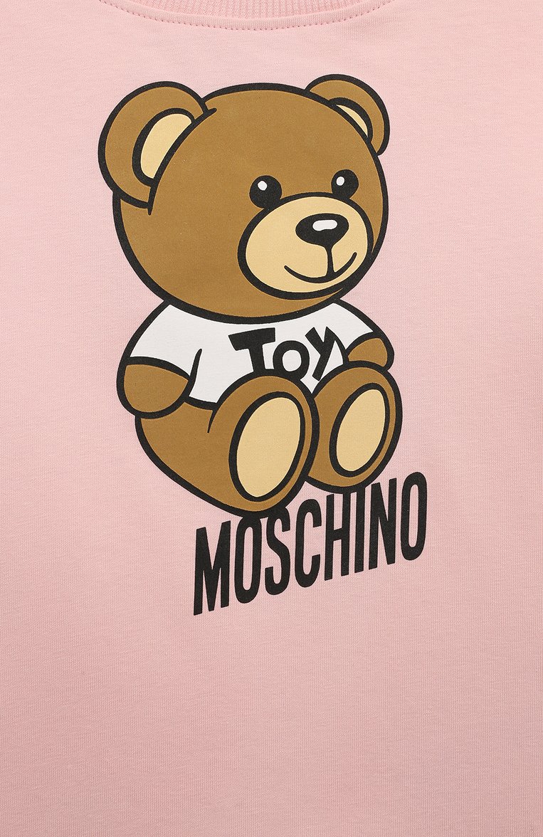 Детское хлопковое платье MOSCHINO светло-розового цвета, арт. HDV0CQ/LBA10/10-14 | Фото 3 (Материал внешний: Хлопок; Рукава: Короткие; Девочки Кросс-КТ: Платье-одежда; Случай: Повседневный; Автоматизация состава: Проставлено; Автоматизация ТО: Проставлено; Ростовка одежда: 10 - 11 лет | 140 - 146см, 12 лет | 152 см)