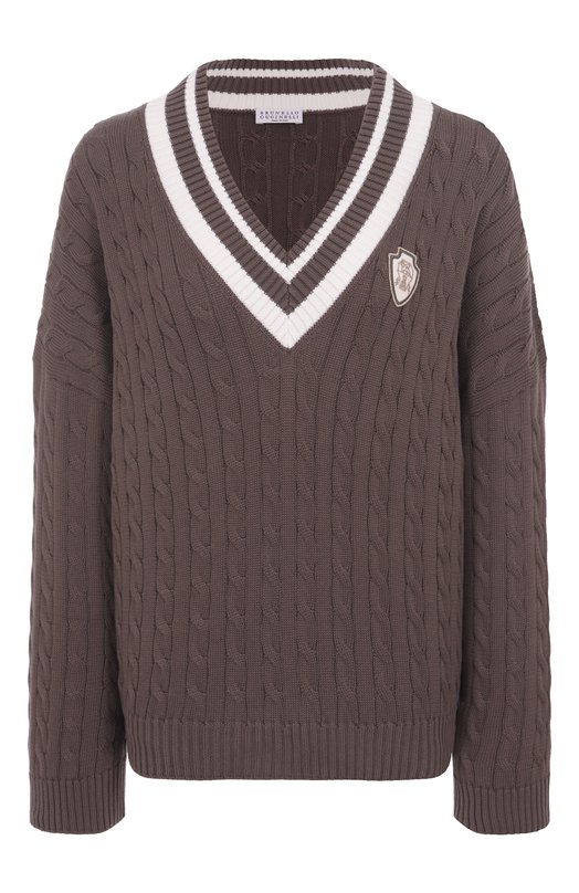 Хлопковый свитер Brunello Cucinelli M19756512 Коричневый M19756512
