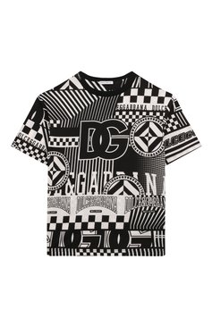 Детская хлопковая футболка DOLCE & GABBANA черно-белого цвета, арт. L4JTHV/II7FA | Фото 1 (Рукава: Короткие; Материал внешний: Хлопок; Мальчики Кросс-КТ: Футболка-одежда; Ростовка одежда: 6 лет | 116 см, 10 - 11 лет | 140 - 146см, 12 лет | 152 см, 8 лет | 128 см, 13 - 15 лет | 158 см, 2 года | 92 см, 3 года | 98 см, 5 лет | 110 см, 4 года | 104 см)
