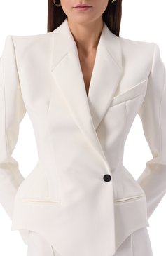 Женский жакет из вискозы и шерсти MUGLER белого цвета, арт. 25P1VE0390196 | Фото 5 (Рукава: Длинные; Длина (для топов): Стандартные; Материал внешний: Вискоза; Кросс-КТ: костюм; 1-2-бортные: Однобортные; Женское Кросс-КТ: Жакет-одежда; Стили: Кэжуэл)