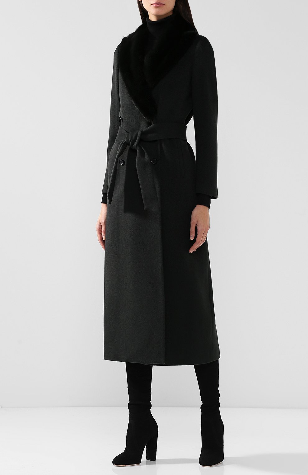 Кашемировое пальто с поясом и меховым воротником KITON, арт. D46619K01P69, фото 3