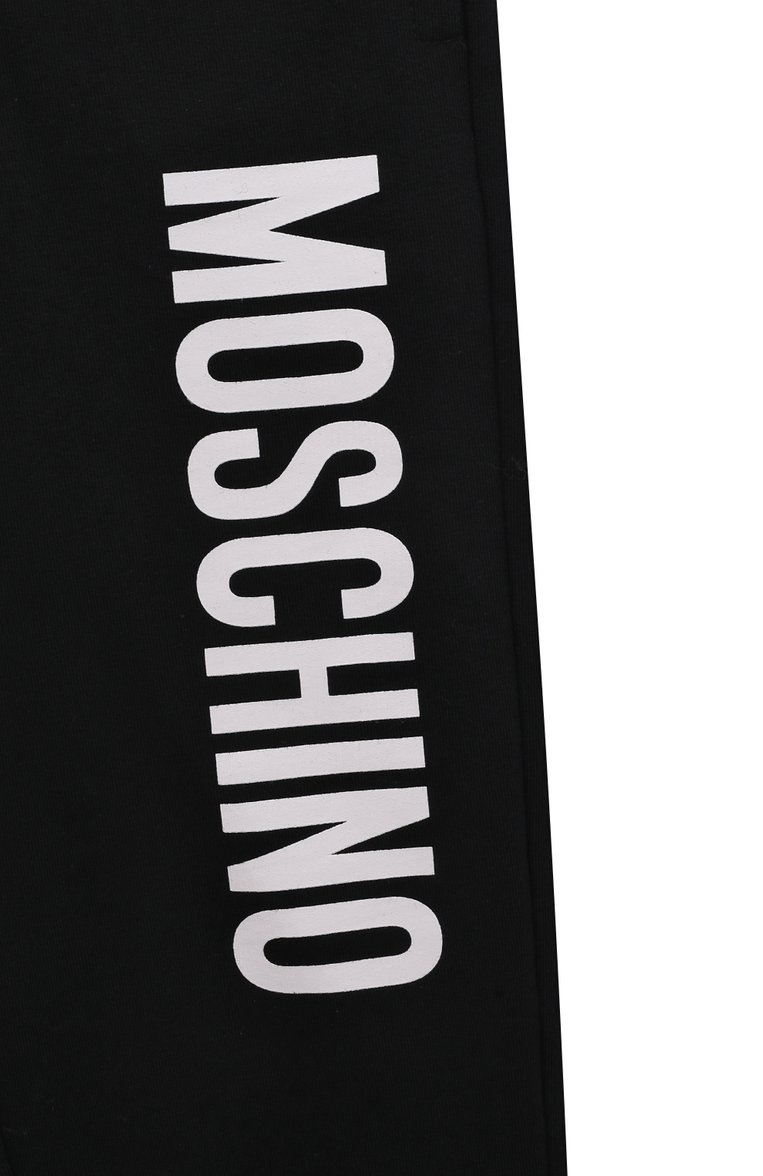 Детские хлопковые джоггеры MOSCHINO черного цвета, арт. H0P057/LDA26/4A-8A | Фото 3 (Материал сплава: Проставлено; Нос: Не проставлено; Материал внешний: Хлопок; Девочки Кросс-КТ: Брюки-спорт, Джоггеры-одежда)