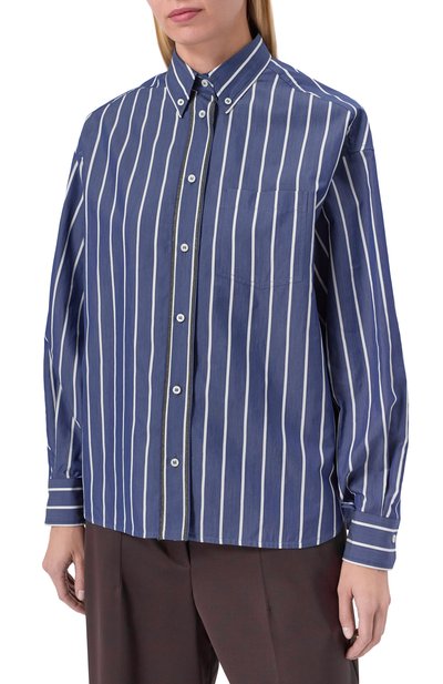 Рубашка из хлопка и шелка BRUNELLO CUCINELLI синего цвета по цене 231000 руб., арт. MP752ND716, фото 3 Рубашка из хлопка и шелка BRUNELLO CUCINELLI, арт. MP752ND716, фото 3