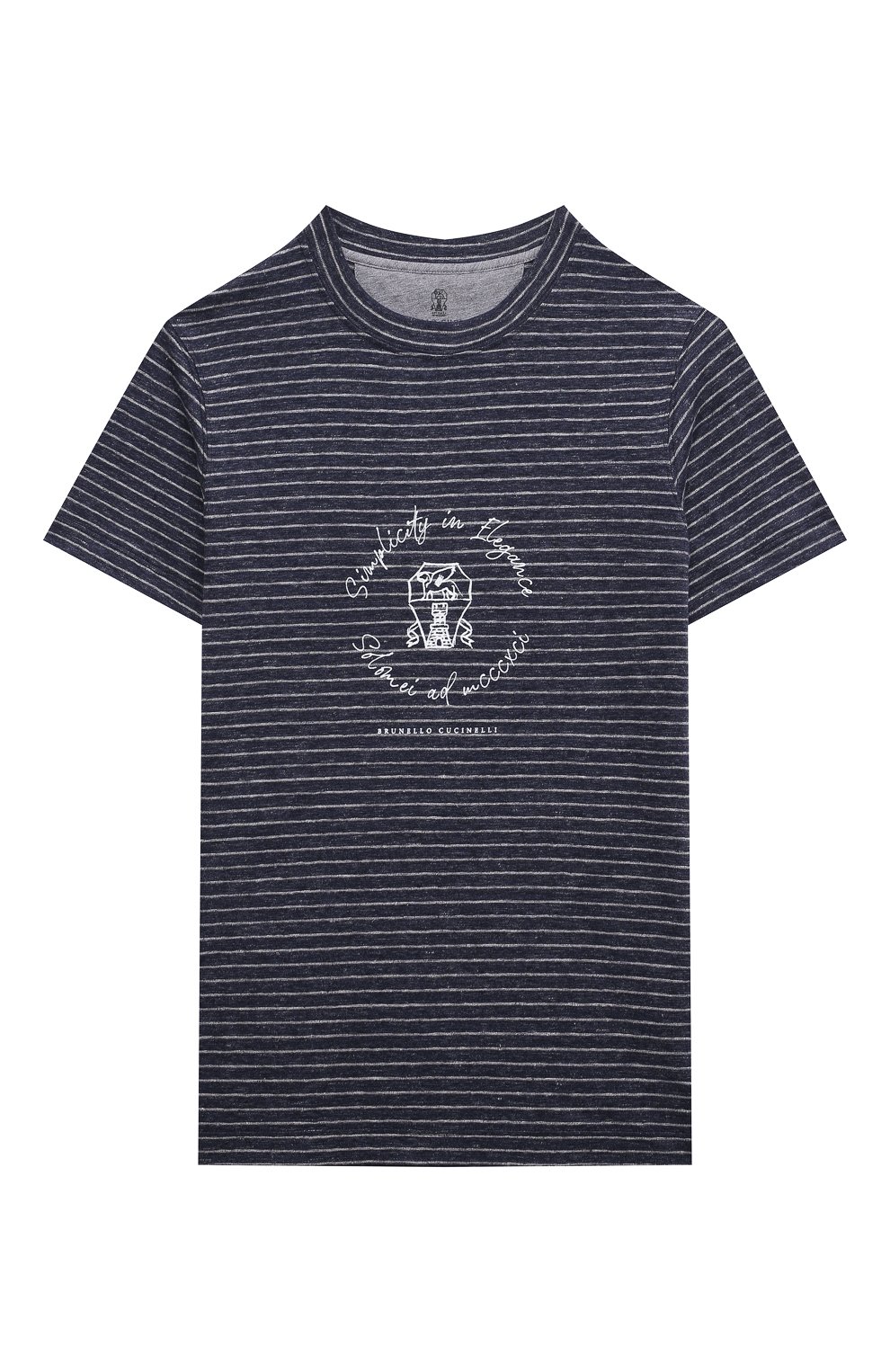 Льняная футболка BRUNELLO CUCINELLI синего цвета по цене 27300 руб., арт. BTS43T144C, фото 1 Льняная футболка BRUNELLO CUCINELLI, арт. BTS43T144C, фото 1