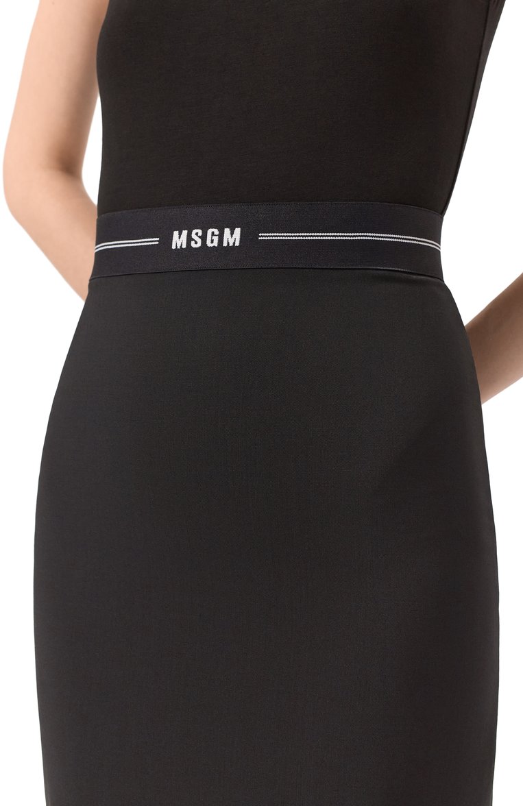Женская шерстяная юбка MSGM черного цвета, арт. 3841MDD17/257127 | Фото 5 (Материал внешний: Шерсть; Длина Ж (юбки, платья, шорты): Миди; Стили: Кэжуэл; Женское Кросс-КТ: Юбка-карандаш)