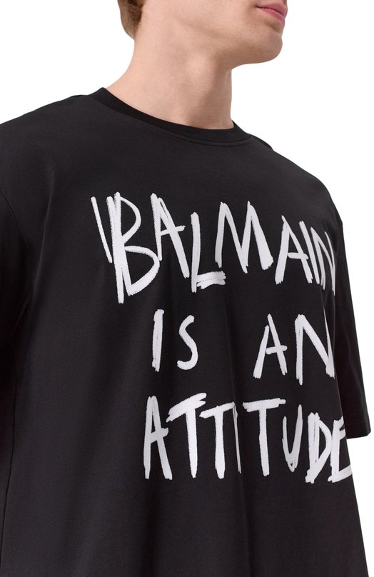 Хлопковая футболка Balmain GH1EG225/GF40 Чёрный  GH1EG225/GF40 Фото 5