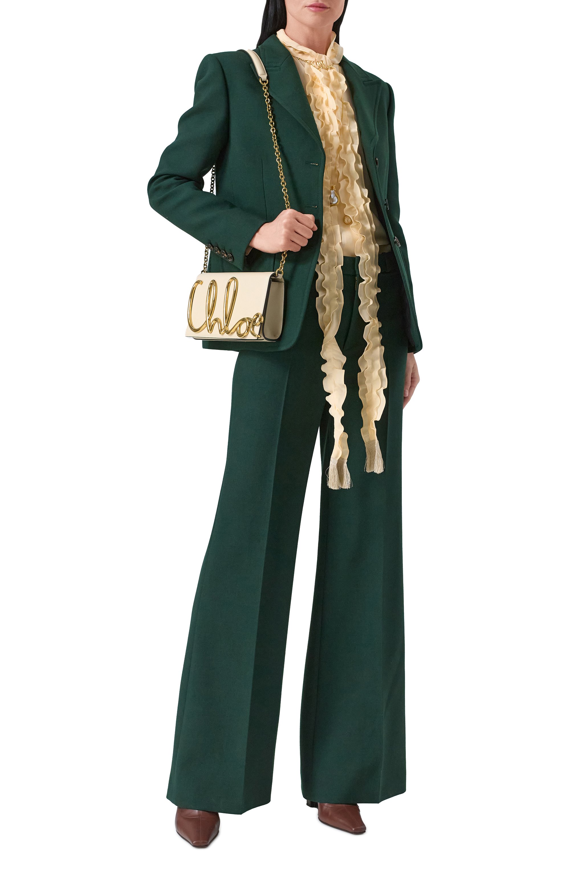 Шерстяные брюки CHLOÉ темно-зеленого цвета по цене 146000 руб., арт. CHC25SPA06302, фото 2 Шерстяные брюки CHLOÉ, арт. CHC25SPA06302, фото 2