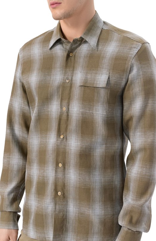 Льняная рубашка Kiton UMCBUBAH0926406_5XL-8XL Хаки  UMCBUBAH0926406_5XL-8XL Фото 5