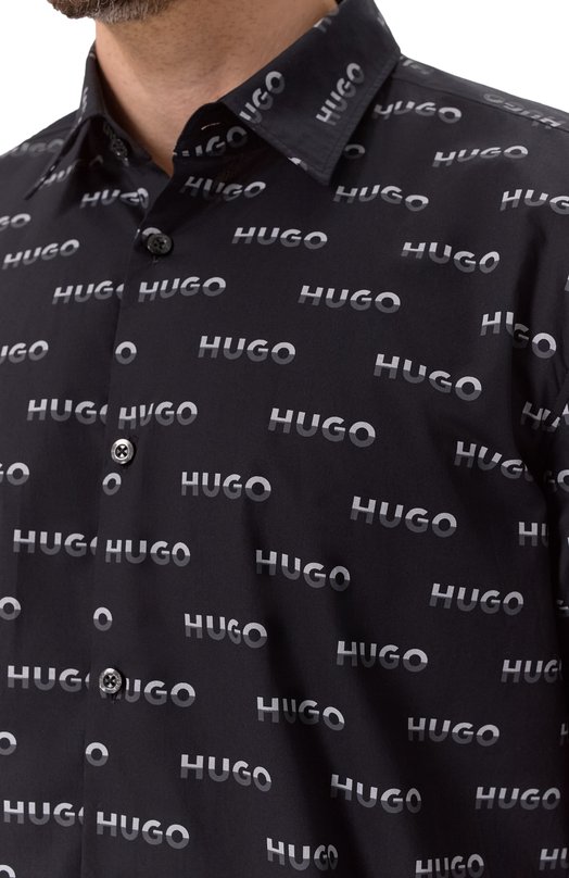 Хлопковая рубашка HUGO 50545349 Чёрный  50545349 Фото 5