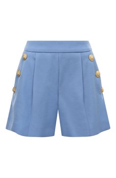 Женские шерстяные шорты BALMAIN голубого цвета, арт. CF0PA235/WC09 | Фото 1 (Драгоценные камни: Проставлено; Материал сплава: Проставлено; Длина Ж (юбки, платья, шорты): Мини; Материал внешний: Шерсть; Стили: Кэжуэл)