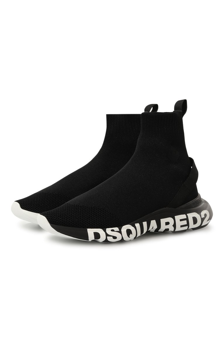 Мужские текстильные кроссовки fly DSQUARED2 черного цвета, арт. SNM0310/59206736 | Фото 1 (Материал �внешний: Текстиль; Подошва: Массивная; Материал внутренний: Текстиль; Стили: Классический; Материал утеплителя: Без утеплителя; Кросс-КТ: Высокие)