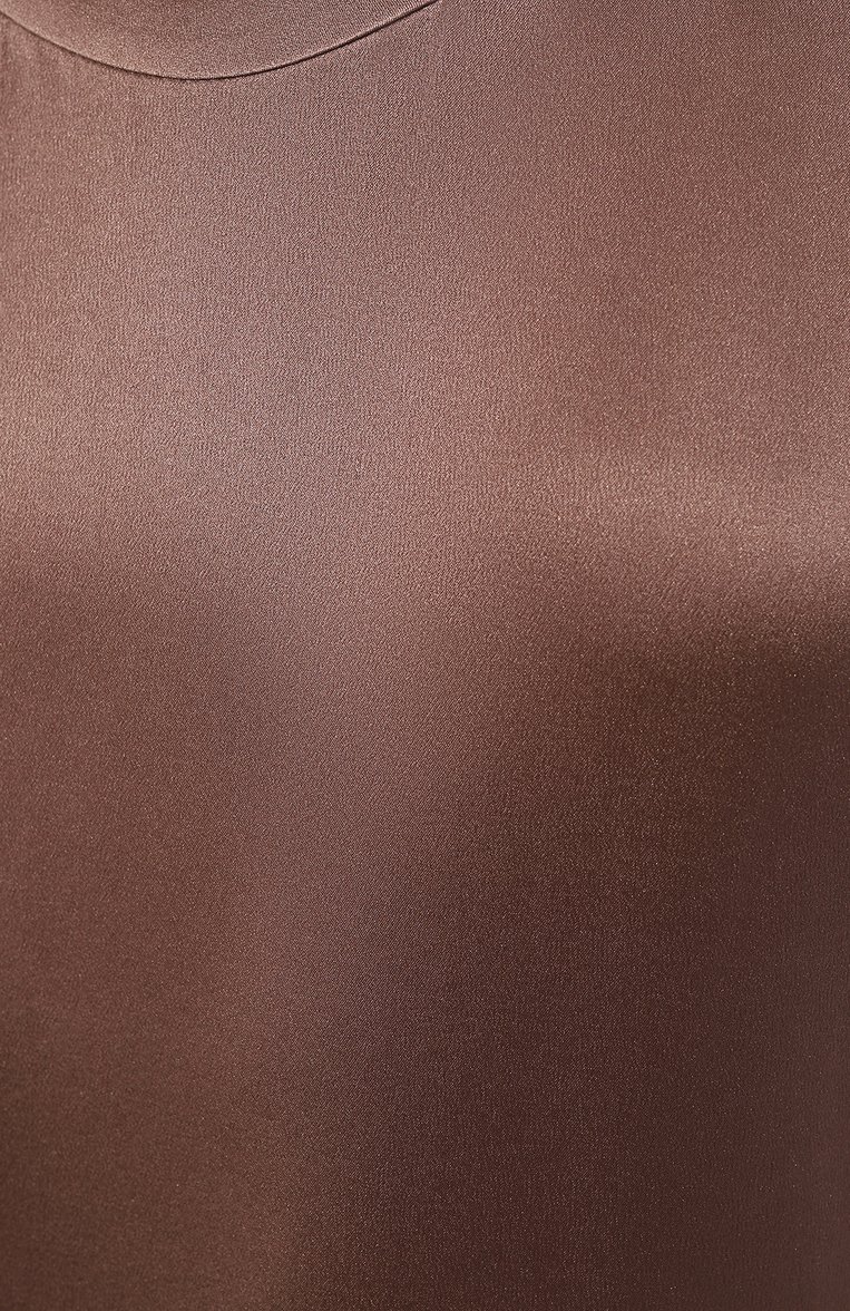 Женский шелковый топ BRUNELLO CUCINELLI коричневого цвета, арт. MPC59E0600 | Фото 5 (Материал внешний: Шелк; Драгоценные камни: Проставлено; Материал сплава: Проставлено; Длина (для топов): Стандартные; Стили: Кэжуэл)