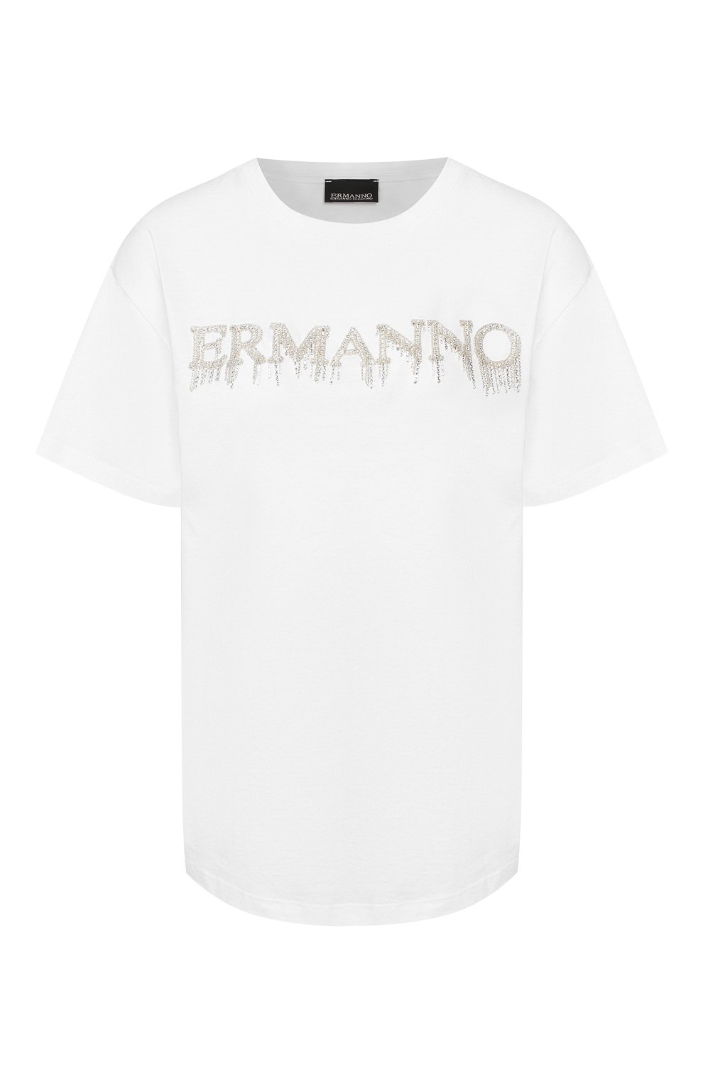 Хлопковая футболка ERMANNO ERMANNO SCERVINO белого цвета по цене 23950 руб., арт. 46T TS17 JC0, фото 1 Хлопковая футболка ERMANNO ERMANNO SCERVINO, арт. 46T TS17 JC0, фото 1