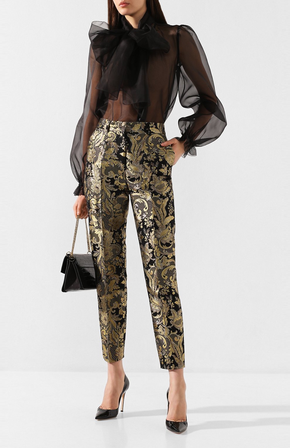 Брюки DOLCE & GABBANA золотого цвета по цене 99500 руб., арт. FTA93T/HJMF3, фото 2 Брюки DOLCE & GABBANA, арт. FTA93T/HJMF3, фото 2