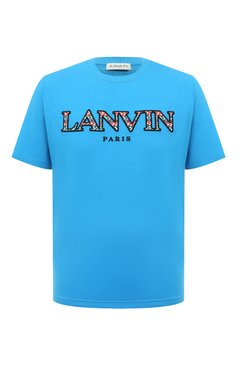 Мужская хлопковая футболка LANVIN голубого цвета, арт. RM TS0005/J207 | Фото 1 (Рукава: Короткие; Длина (для топов): Стандартные; Принт: С принтом; Материал сплава: Проставлено; Материал внешний: Хлопок; Драгоценные камни: Проставлено; Стили: Кэжуэл)